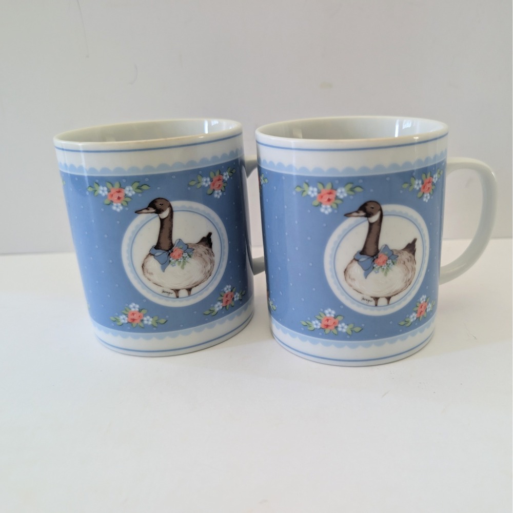 Vintage 1985 George Good Fabrizio Country Goose Coffee Mugs Set of 2 Japan